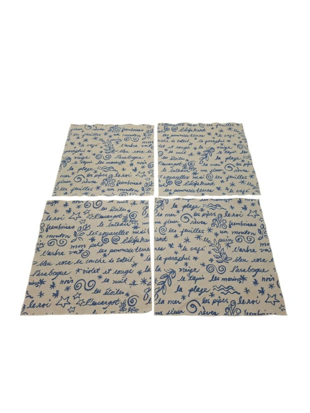 French Script Blue White Napkins Set 4 Cottagecore Coastal Farmhouse Linen Look